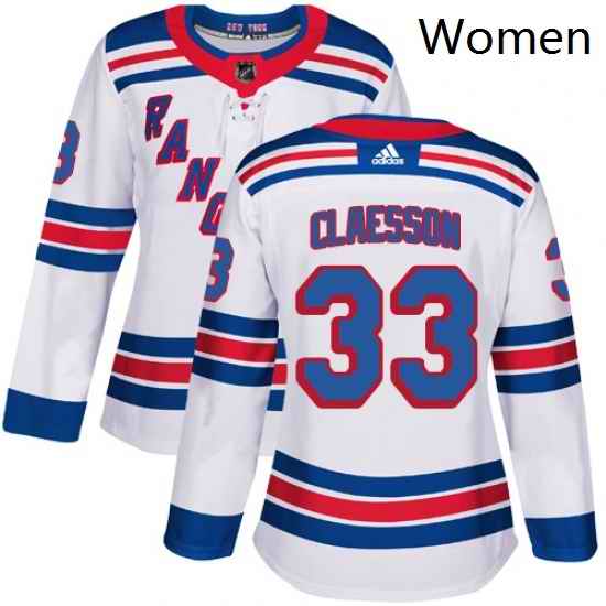 Womens Adidas New York Rangers 33 Fredrik Claesson Authentic White Away NHL Jersey